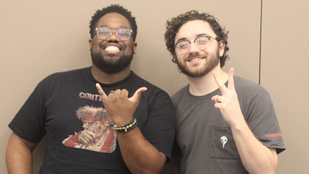 The Anime Effect podcast hosts LeAlec Murray and Nicholas Friedman at Evo 2024 Las Vegas (Image via Amy Chen)