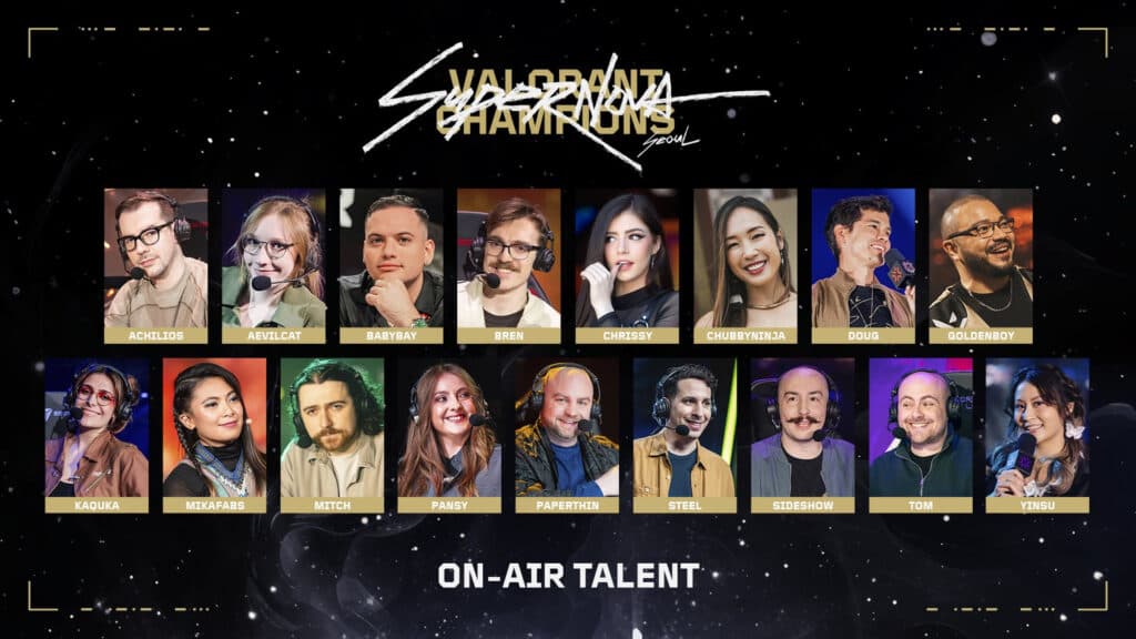 The faces of the broadcast for VALORANT Champions 2024 (Image via Riot Games)