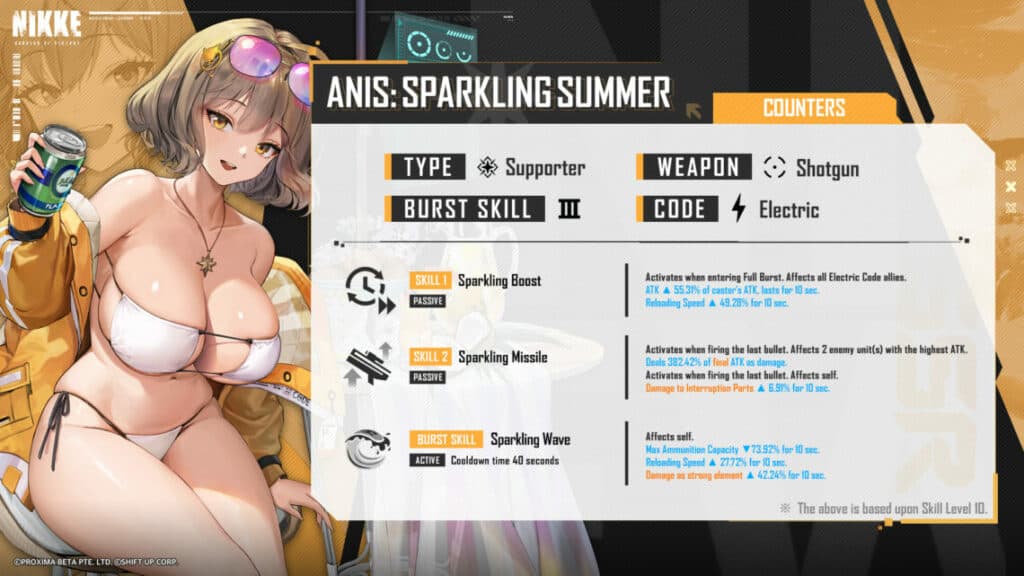 Anis: Sparkling Summer's Skills, Weapon and Info (Image: Shift Up)