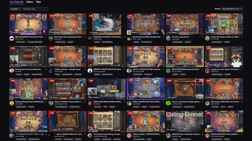 Hearthstone's Perils in Paradise theorycrafting event on Twitch (Image via esports.gg)