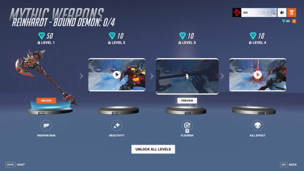 Reinhardt Bound Demon mythic weapon customizations (Image via esports.gg)