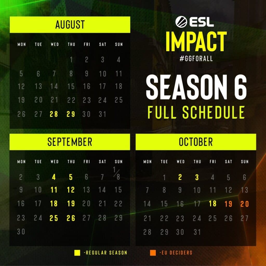 ESL Impact League Season 6 schedule (Image via ESL FACEIT Group)