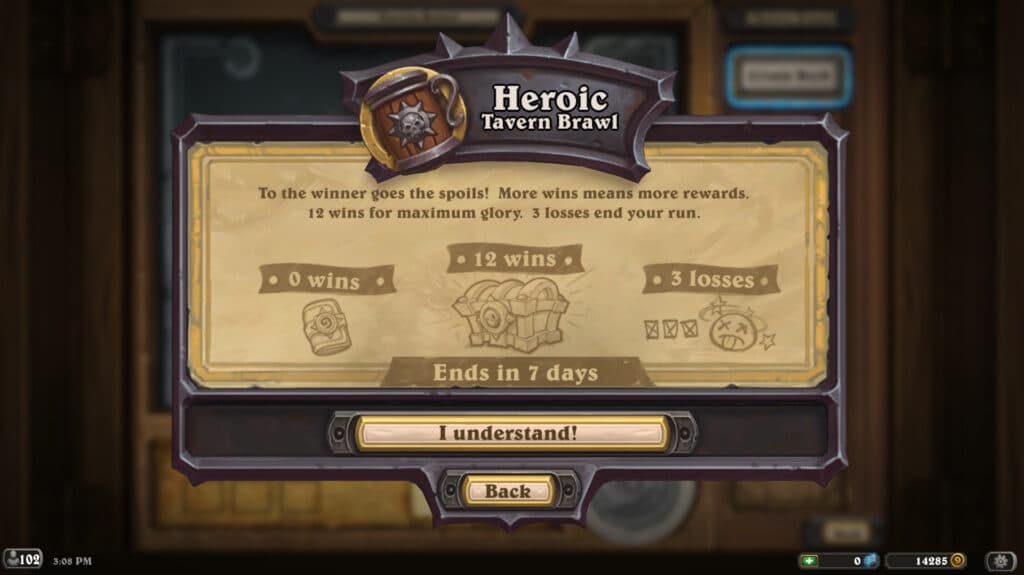 Hearthstone Heroic Tavern Brawl screenshot (Image via esports.gg)