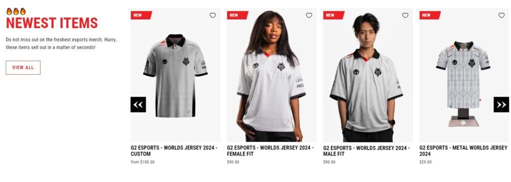 The jersey's pricing (image via g2esports.com)