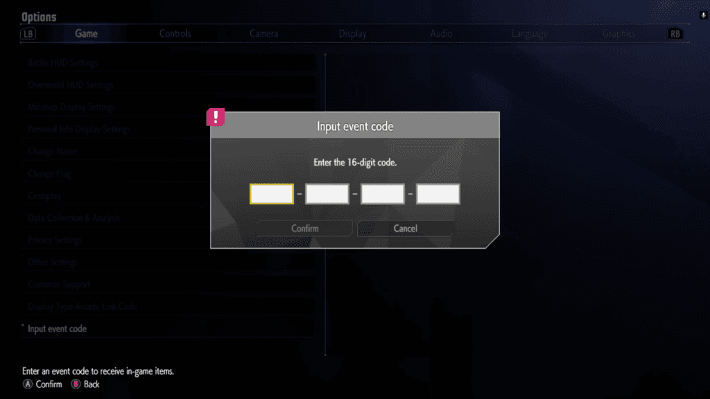 Input Event Code in the SF6 Options menu (Image via esports.gg)
