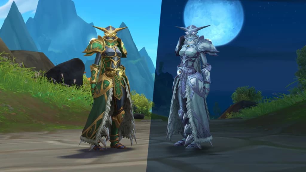 The Burden of Unrelenting Justice Transmog Appearance Set includes 9 pieces: Head, Shoulder, Chest, Waist, Legs, Feet, Wrist, Hand, and Back (Image via Blizzard Entertainment)