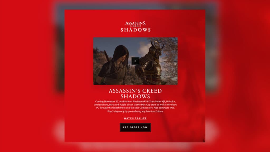 Assassin's Creed Shadows platforms (Screenshot via esports.gg)