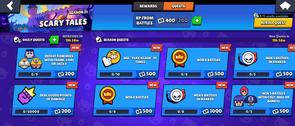 Quests in the Brawl Stars new season (image via esports.gg)
