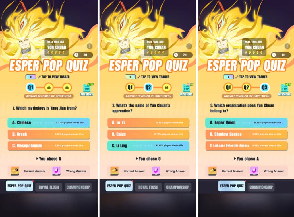 Dislyte Yun Chuan quiz answers screenshot (Image via esports.gg)