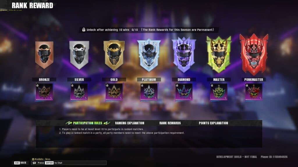 These are the ranks and rewards from the beta (Screenshot via esports.gg)
