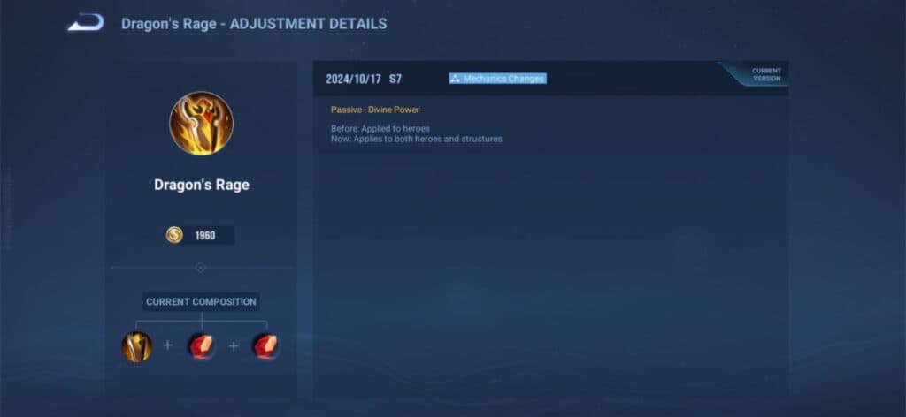 HoK item adjustment for Dragon's Rage on Oct. 17 (Image via esports.gg)