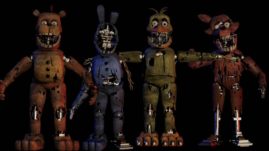Freddy, Bonnie, Chica, and Foxy in the withered version (Image via Reddit)
