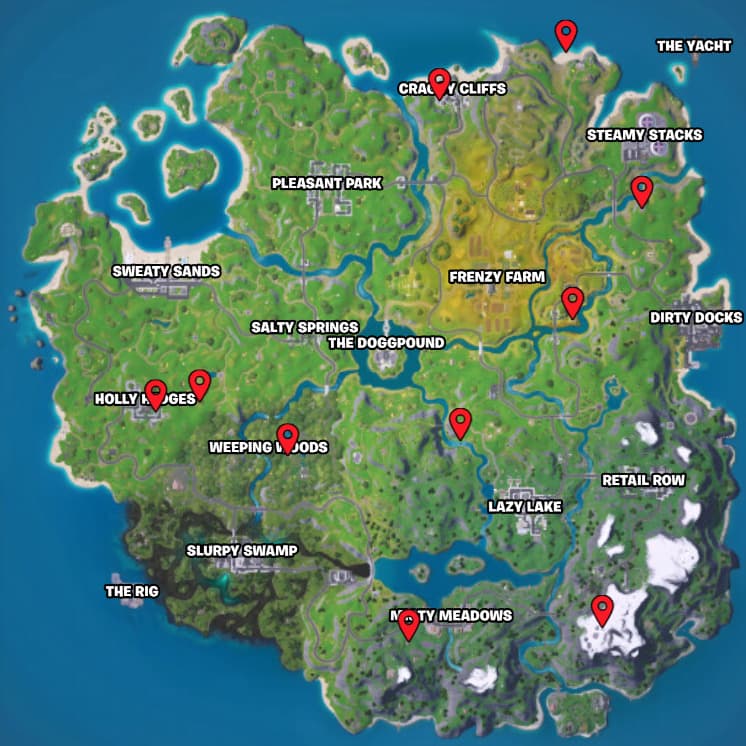 All gnome locations (Image Credit: Fortnite.GG / @FayZer_Zz)