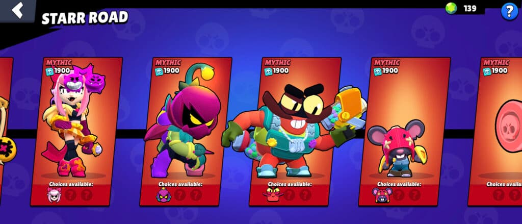 Mythic Brawl Stars brawlers on the Starr Road (image via esports.gg)