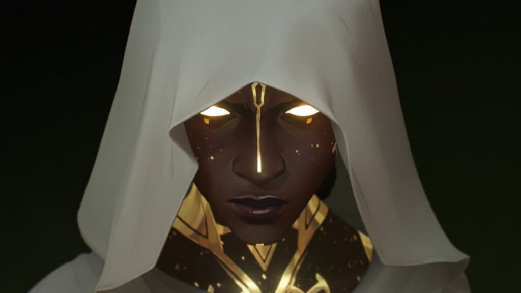 Mel Medarda with yellow details from her magic (Image via Netflix)