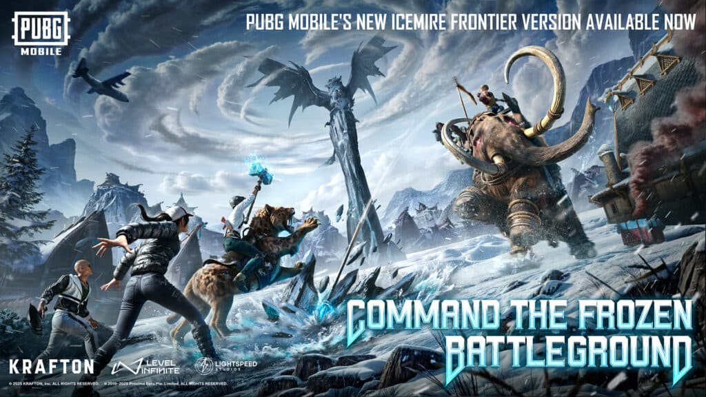 Two new mounts, Mammoth and Sabertooth Tiger, can be found exclusively in Icemire Frontier mode (image via PUBGMOBILE)