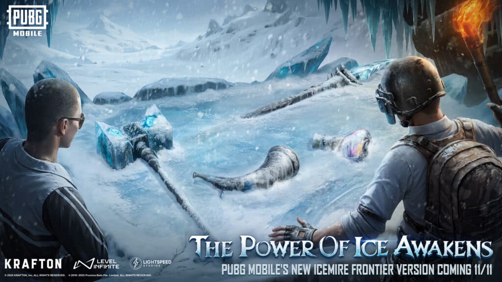 The PUBG MOBILE version 3.5 introduces four new weapons and items: Frostsoul Spear, Frostsoul Hammer, Dragon Horn, and Dragon Blood (image via PUBGMOBILE)