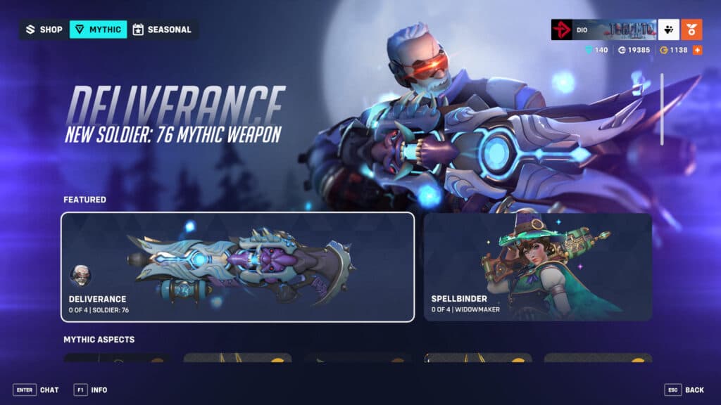 Soldier: 76's mythic weapon in the shop (Image via esports.gg)