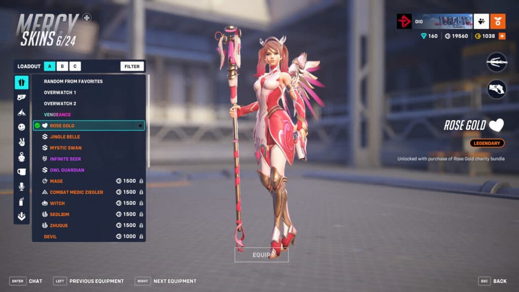 Overwatch 2's Rose Gold Mercy Bundle supported the BCRF (Image via esports.gg)