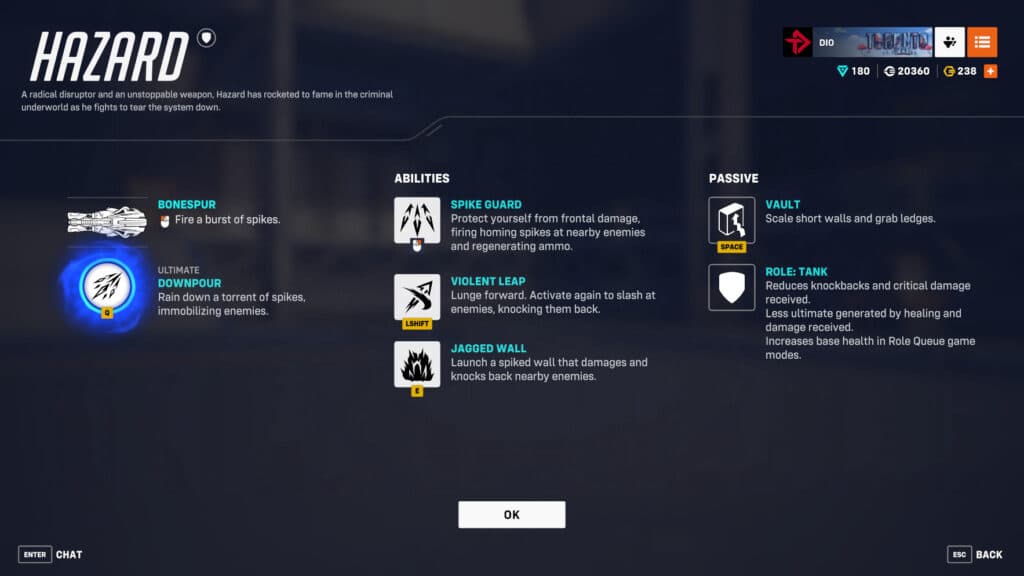 Hazard's kit in Overwatch 2 (Image via esports.gg)