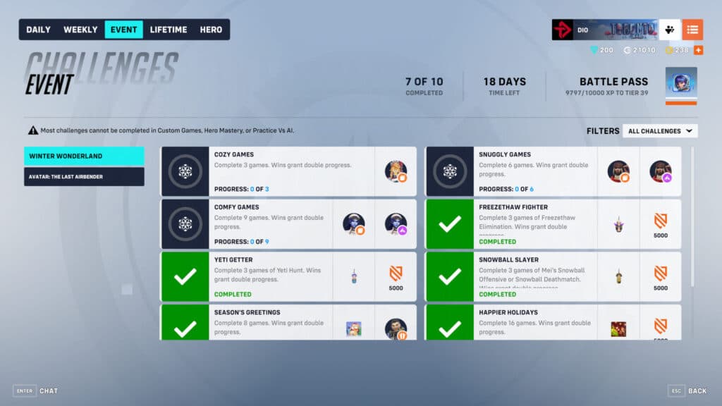 New Overwatch 2 Winter Wonderland 2024 challenges and rewards (Image via esports.gg)