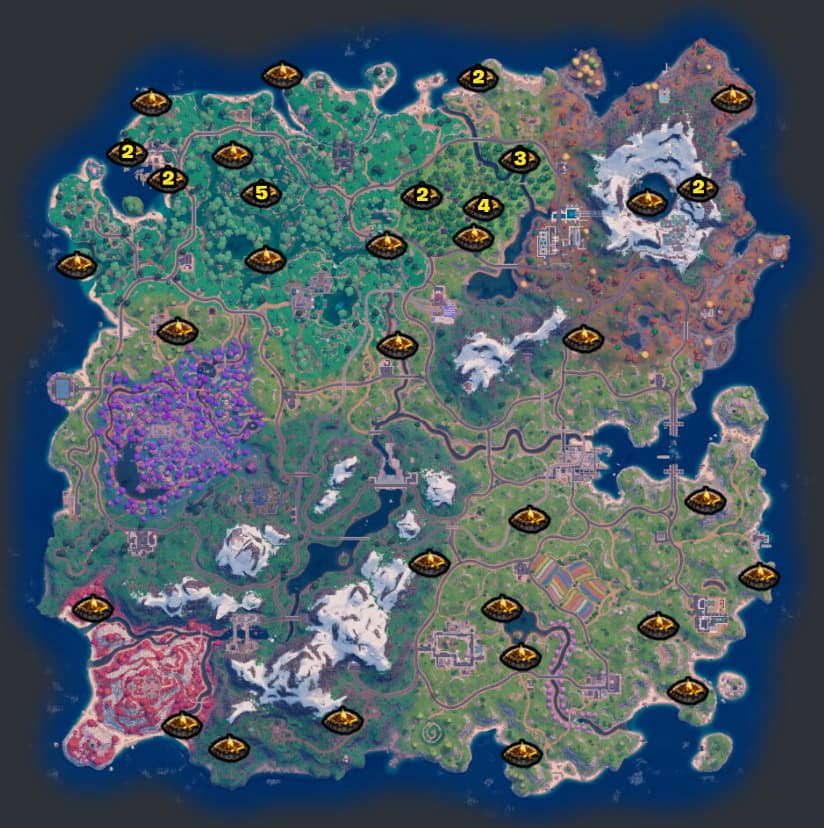 Campfire locations (Image via Fortnite.GG)