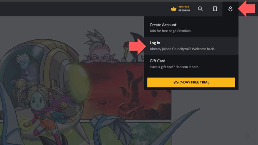 Screenshot indicating how to reset your Crunchyroll password (Image via esports.gg)