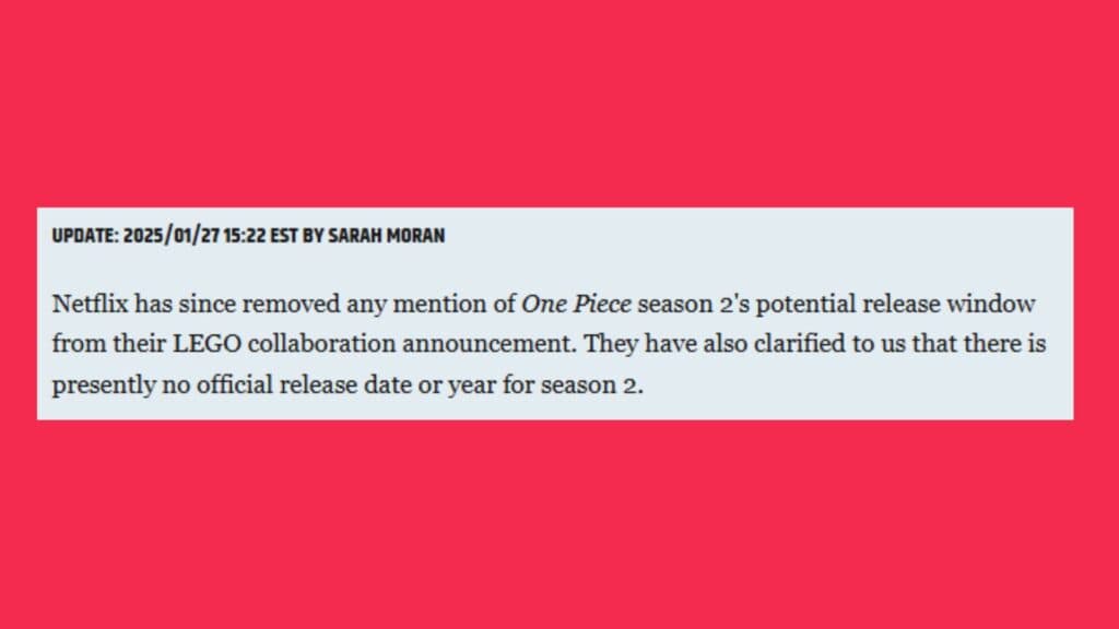 Screenshot indicating the One Piece Season 2 does not have a confirmed release date or year (Image via esports.gg)