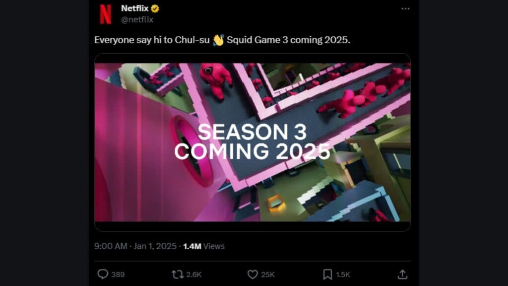 Squid Game Season 3 confirmed for 2025 (Screenshot via esports.gg)