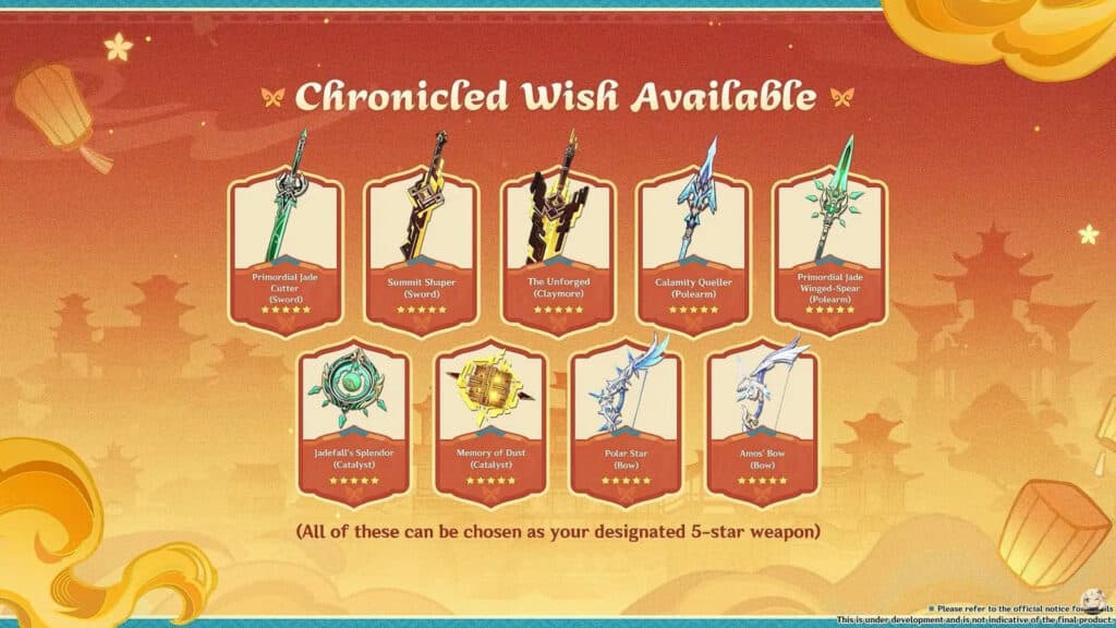 Liyue Chronicled Wish weapons promotional poster (Image via HoYoverse)