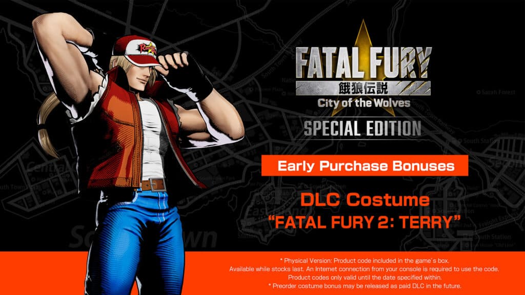 The FATAL FURY 2 TERRY DLC costume is the FATAL FURY: City of the Wolves Physical Pre-Order bonus (Image via SNK Corporation)