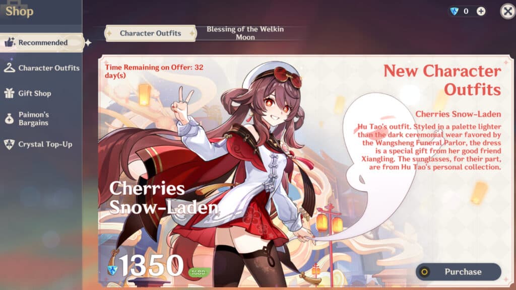 Hu Tao skin in the shop (Screenshot via esports.gg)