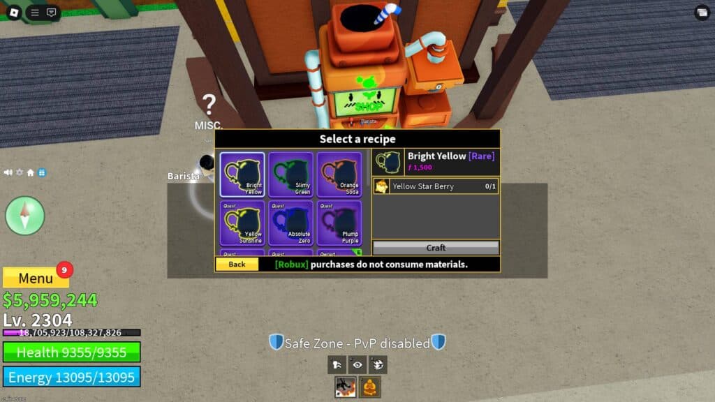 You get the Aura color recipe from the Barista Cousin and take it to Barista to initiate the crafting process. (Screenshot via esports.gg)