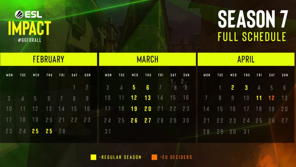 The ESL Impact League Season 7 schedule (Image via EFG)