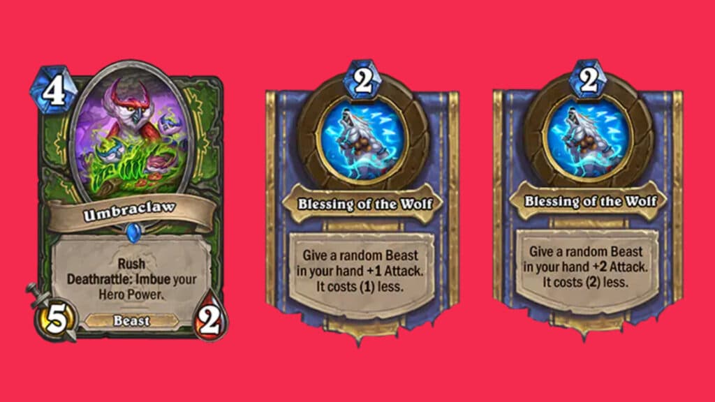 The Umbraclaw minion and the Blessing of the World hero power in Hearthstone (Images via Blizzard Entertainment)