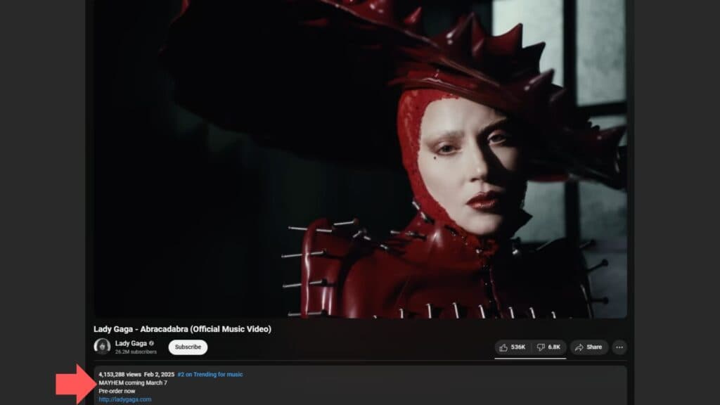 Lady Gaga MAYHEM release date screenshot (Image via esports.gg)