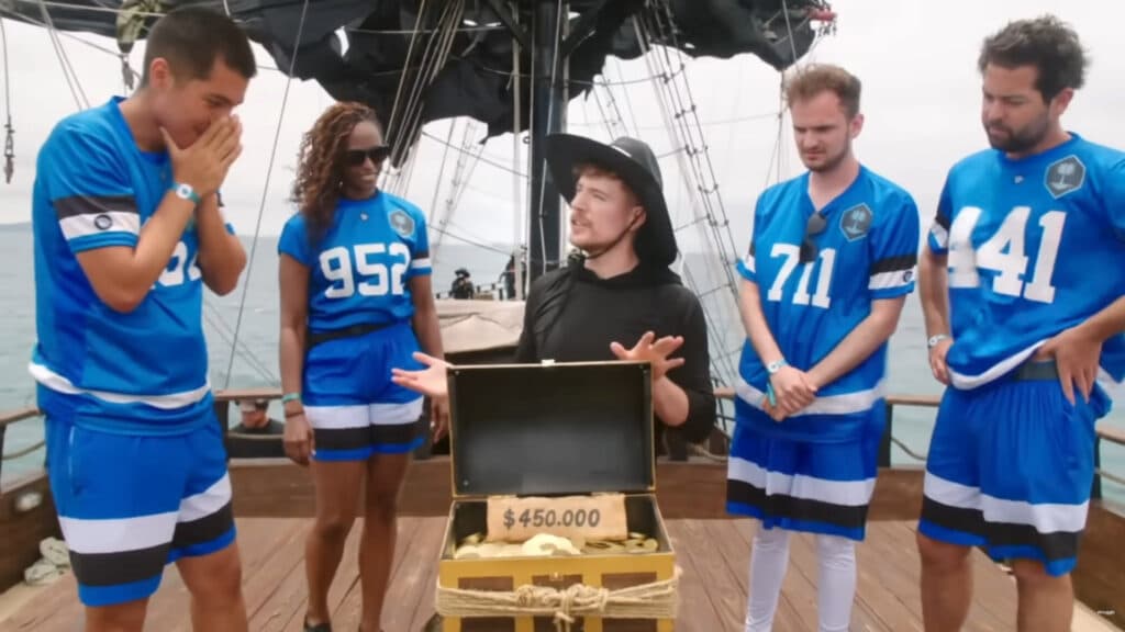 The ships and cannons scene from Beast Games Season 1 (Image via MrBeast and Amazon Prime Video)