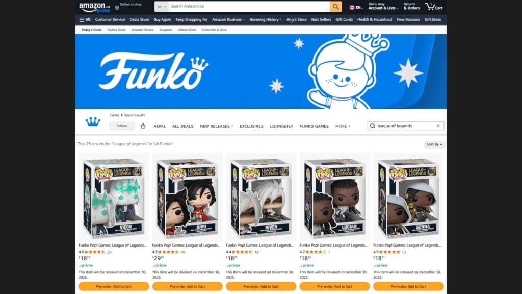 League of Legends Funko Pops on Amazon screenshot (Image via esports.gg)