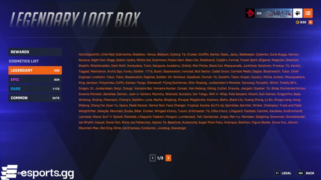 Legendary loot box items (Screenshot via esports.gg)