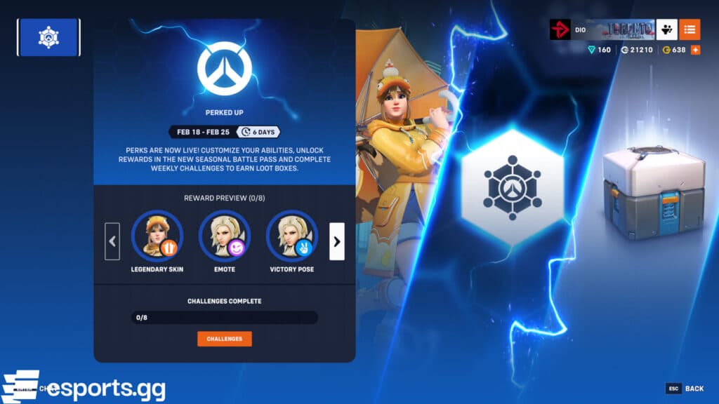 Overwatch 2 Perked Up event information (Screenshot via esports.gg)
