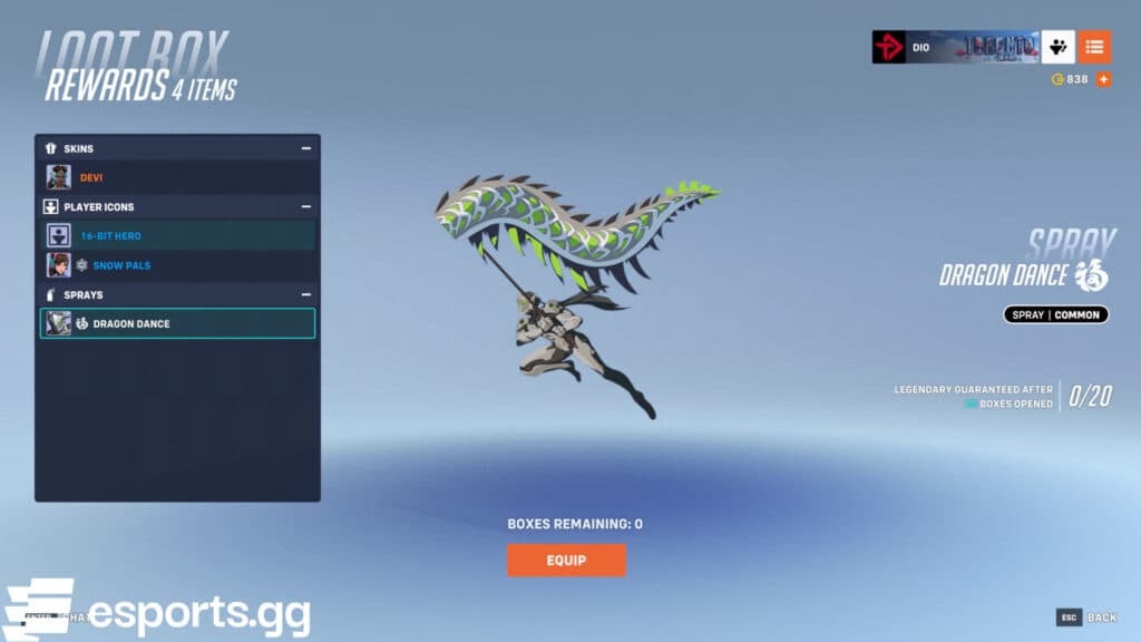 Overwatch 2 loot box items (Screenshot via esports.gg)