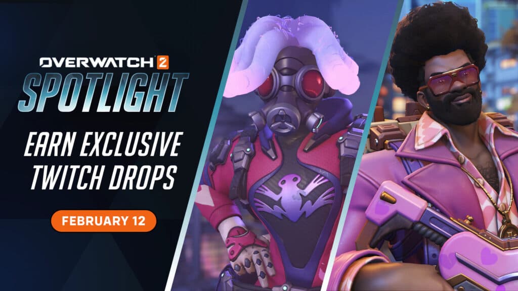 Overwatch 2 Spotlight Twitch drops include the free Flirty Flare Baptiste and Cyber DJ Lucio skins (Image via Blizzard Entertainment)