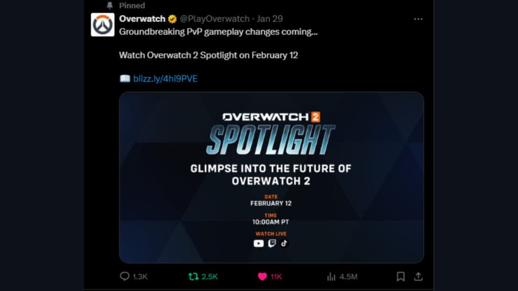 Overwatch 2 Spotlight announcement screenshot (Image via esports.gg)