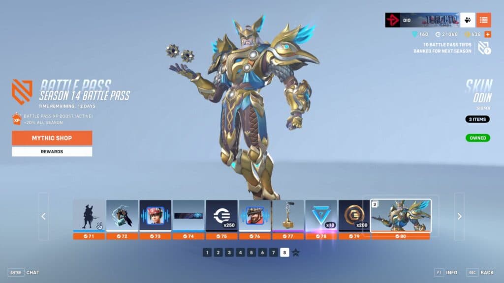 Get the free tier skips to reach tier 80 of the Overwatch 2 Season 14 Battle Pass (Image via esports.gg)