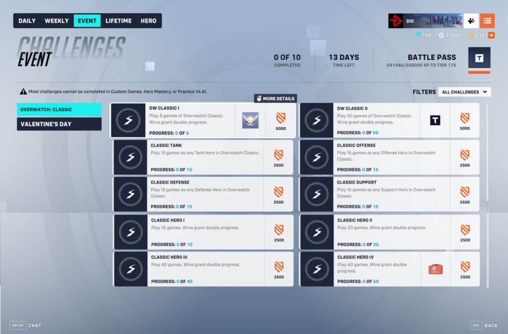 Overwatch Classic challenges and rewards screenshot (Image via esports.gg)