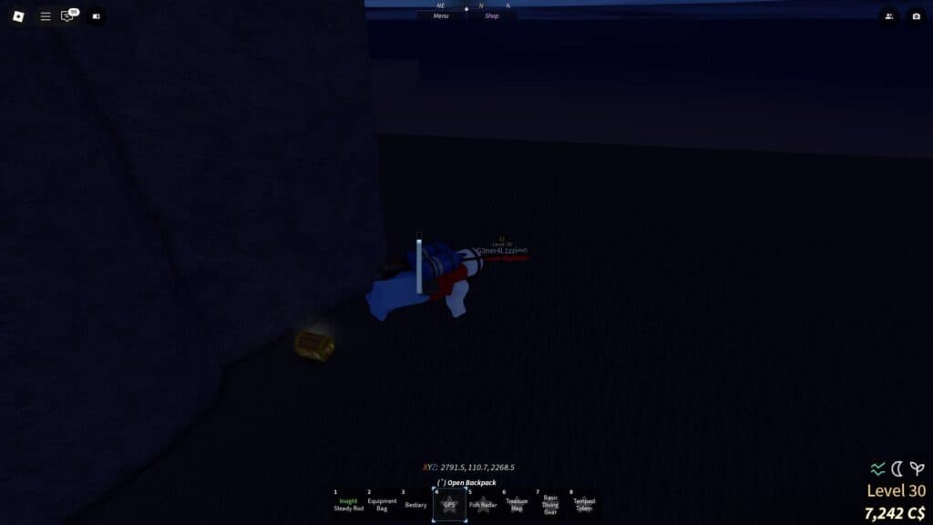 You'll need to buy a Basic Diving Gear to access an underwater Treasure Chest. (Screenshot via esports.gg)