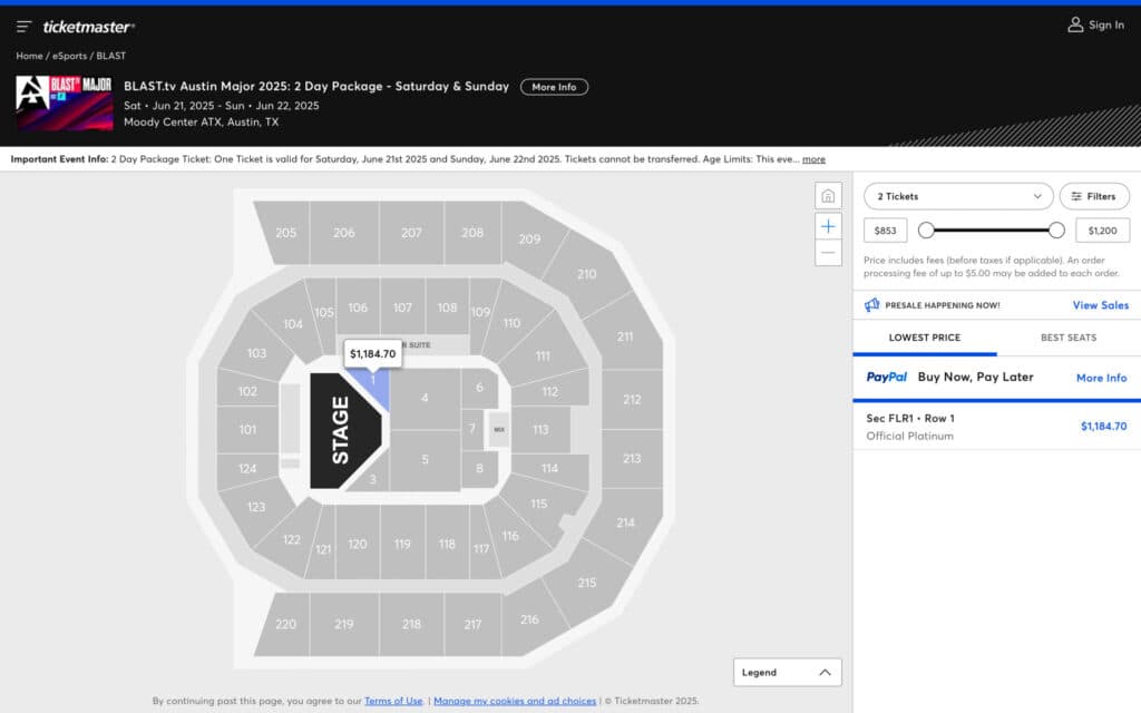 Ticketmaster screenshot (Image via esports.gg)