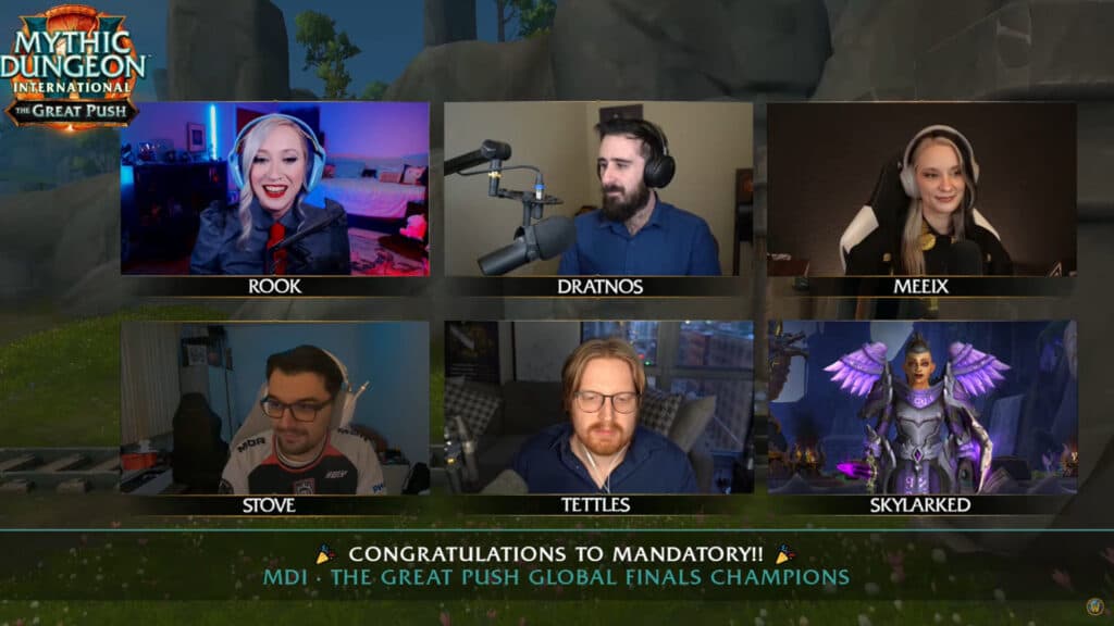 Mandatory interview with the WoW esports casters (Screenshot via esports.gg)