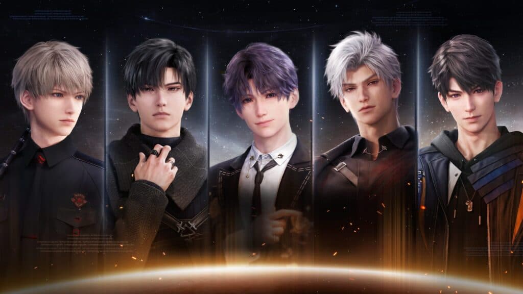 (L-R) Xavier, Zayne, Rafayel, Sylus, and Caleb (Image via InFold Games)