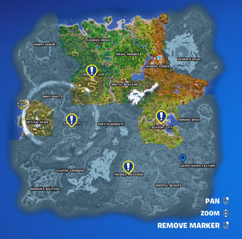 Vault locations in Fortnite Chapter 6 Season 2 (Image via Epic Games)